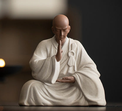 4" Chinese Figure Decor Porcelain Handmade Monk Statue Buddha Buddhism Zen