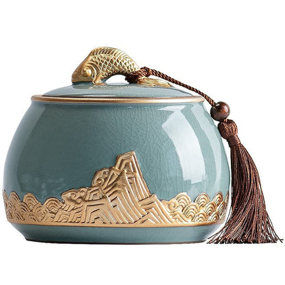 13.6cm Ceramic Tea Caddy Sealed Cans Tea Storage Jar Chinese Kung Fu Tea Set