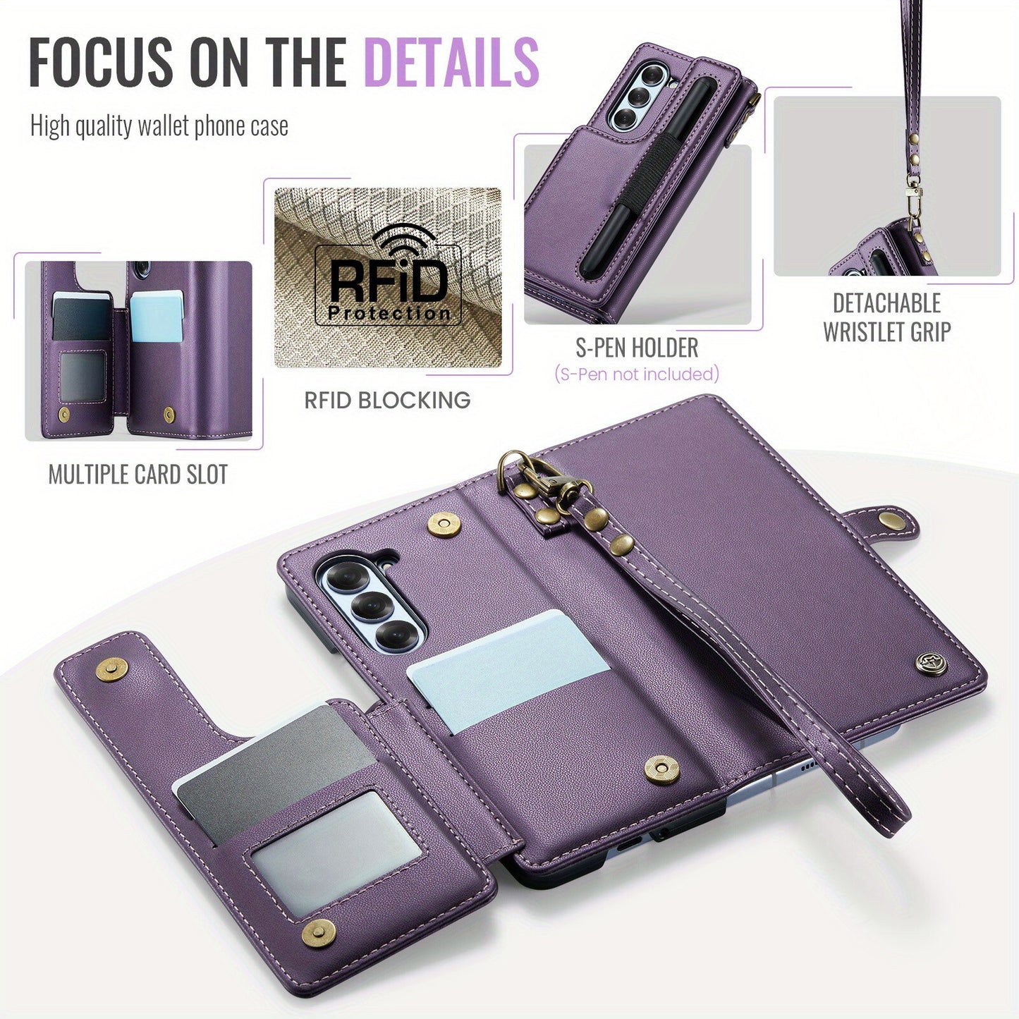 For Samsung Galaxy Z Fold 6 Case with Pen Holder Slot, RFID Blocking Wallet Case