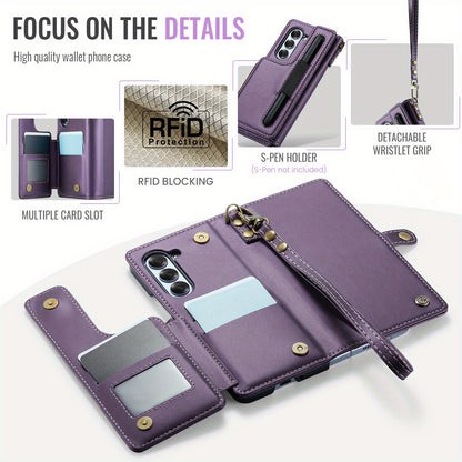 For Samsung Galaxy Z Fold 6 Case with Pen Holder Slot, RFID Blocking Wallet Case