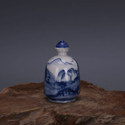 62MM Good China Blue and White Porcelain Ancient Town Hill Water Snuff Bottles 6