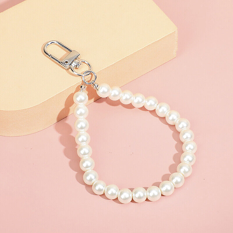 Pearls Beaded Keychains for Women Car Bag Bluetooth Headset Key Rings Pendant