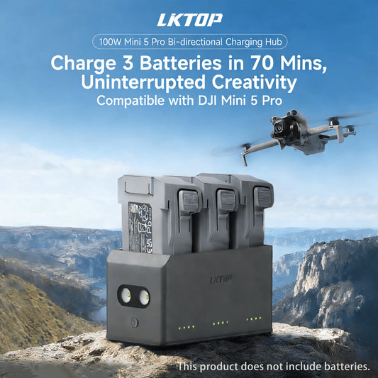LKTOP 100W Mini 5 Pro Charging Hub – 3-Battery Fast Charge for DJI Mini Series