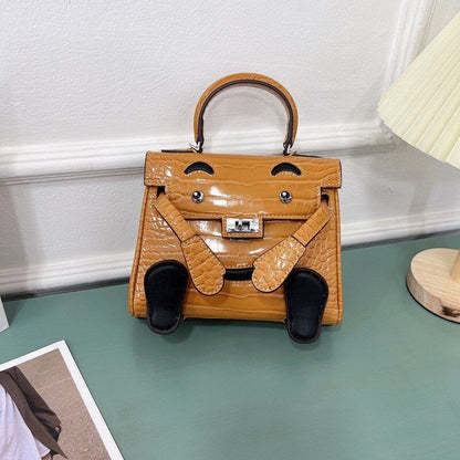 Polyester Split Genuine Leather Bag Small Shoulder Messenger Handbag 19*7*15 Cm