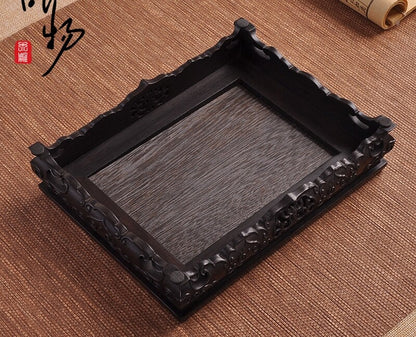 Solid Ebony Wood Display Stand Inlay Marble Stone Bonsai Vase Flower Rack Base