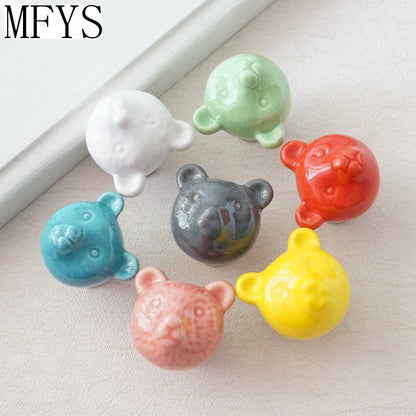 Ceramic Bear Knobs Drawer Knobs Colorful Knobs for Children Dresser Cabinet Knob