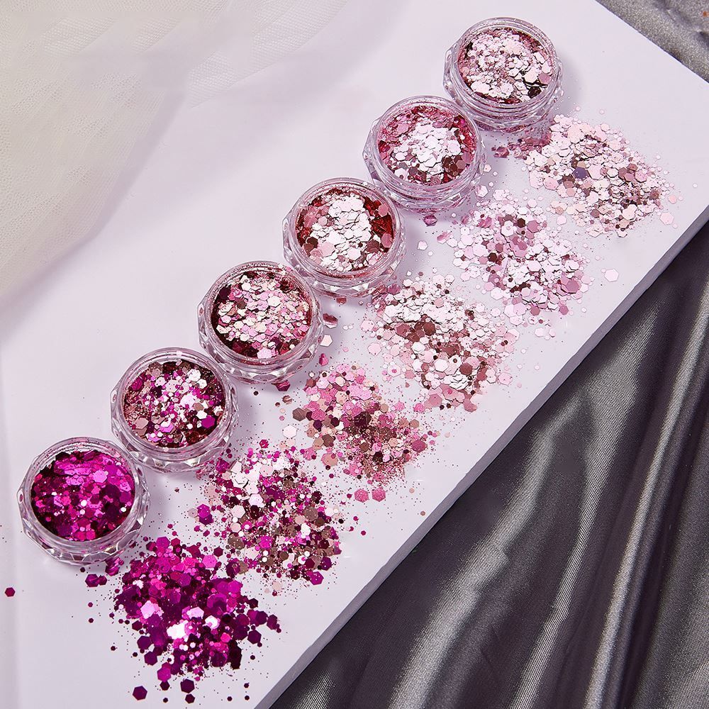 Nail Art 6Pcs Sequins Glitter Hexagon Flakes DIY Epoxy Silicone Mold Filling Kit