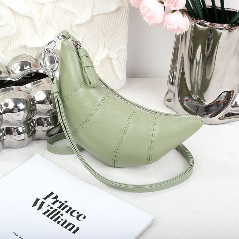 Cowhide Croissant Bag Halter Shoulder Dumpling Bag Genuine Leather Underarm Bag