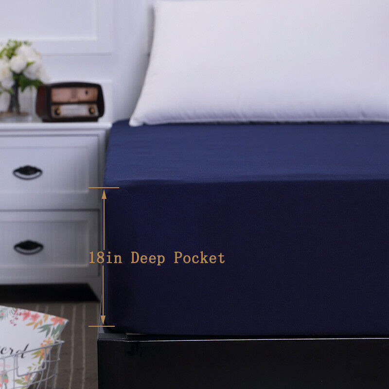 Navy Blue Waterproof Mattress Protector Cover 18" Deep Fitted Sheet All Size