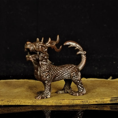 Antique Bronze Dragon Son Taotie Tea Pet Statue OrnamentChinese