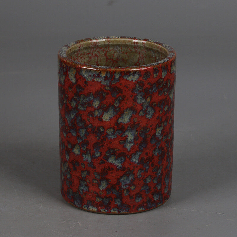 4.4" China Qing Beauty Drunk Glaze Porcelain Fambe Hacking Small Brush Pot