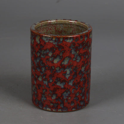 4.4" China Qing Beauty Drunk Glaze Porcelain Fambe Hacking Small Brush Pot