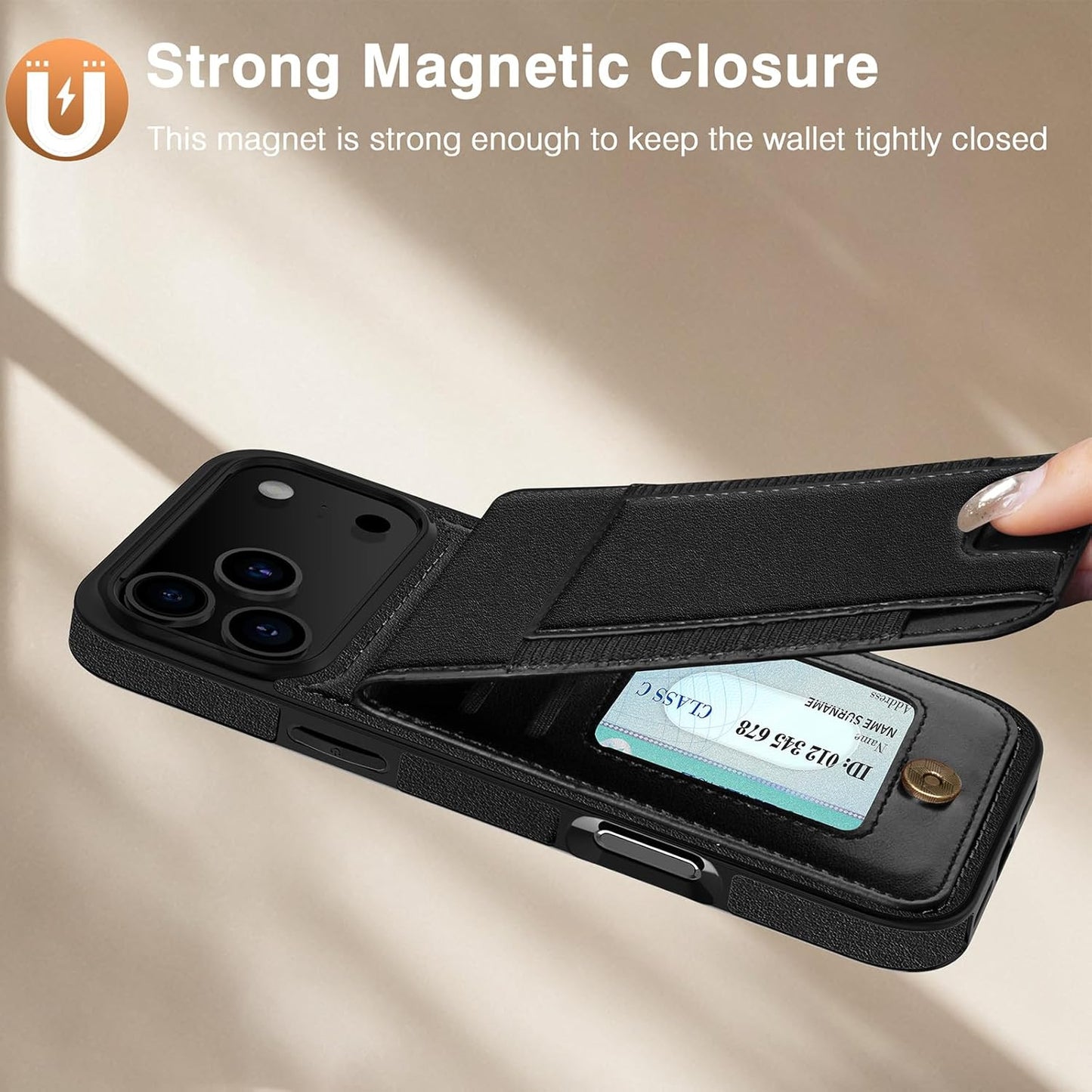 for Iphone 17 Pro Max Wallet Case with Card Holder, Men Women PU Leather RFID Bl