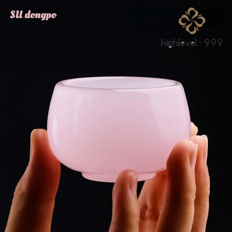 Hibiscus Jade Porcelain Teacup Pink Glazed Jade Kung Fu Tea Set Chinese Retro