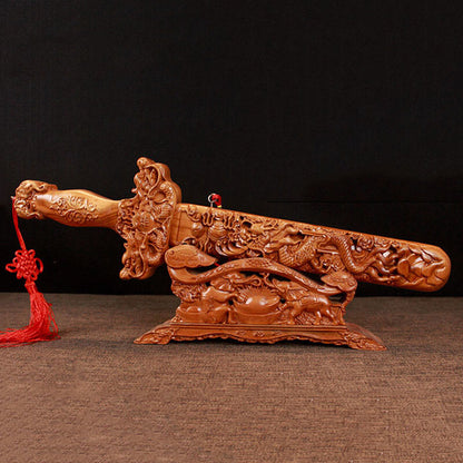 Chinese Traditions Feng Shui Peach Wood Sword Plus Base Blessing Exorcise Evil