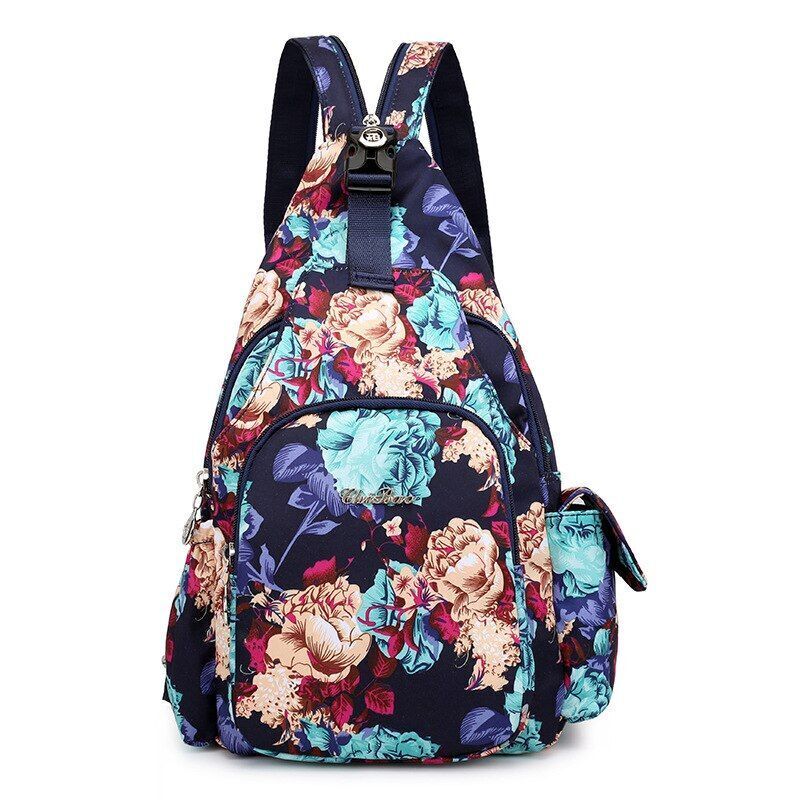 Small Backpack Retro Floral Shoulder Bag Waterproof Nylon Crossbody 21*10*37 CM