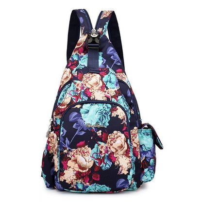 Small Backpack Retro Floral Shoulder Bag Waterproof Nylon Crossbody 21*10*37 CM