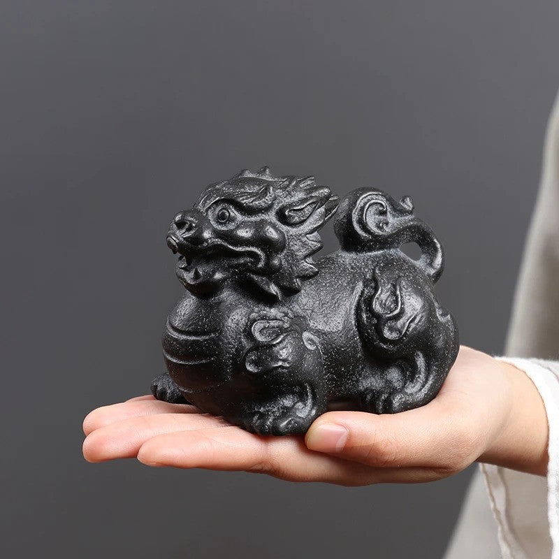 9cm Natural Handmade Stone Kylin Chinese Mascot Statue Tea Pet Sculpture Crafts