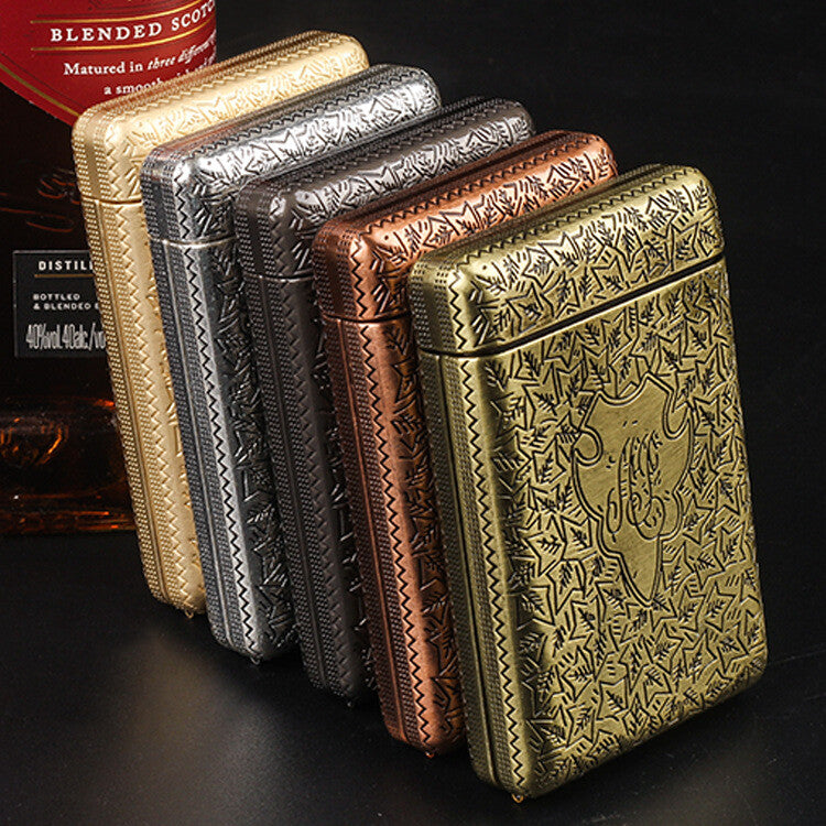 Bronze Retro Hand Carved Metal 3-Open Cigarette Box Which Can Hold 14 Cigarettes