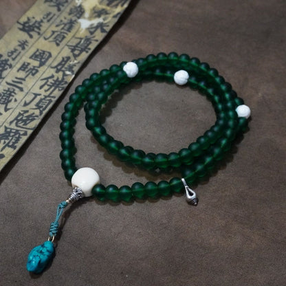 Green Tara Green Glass Mala 8mm 108 Tibetan Buddhist Prayer Beads