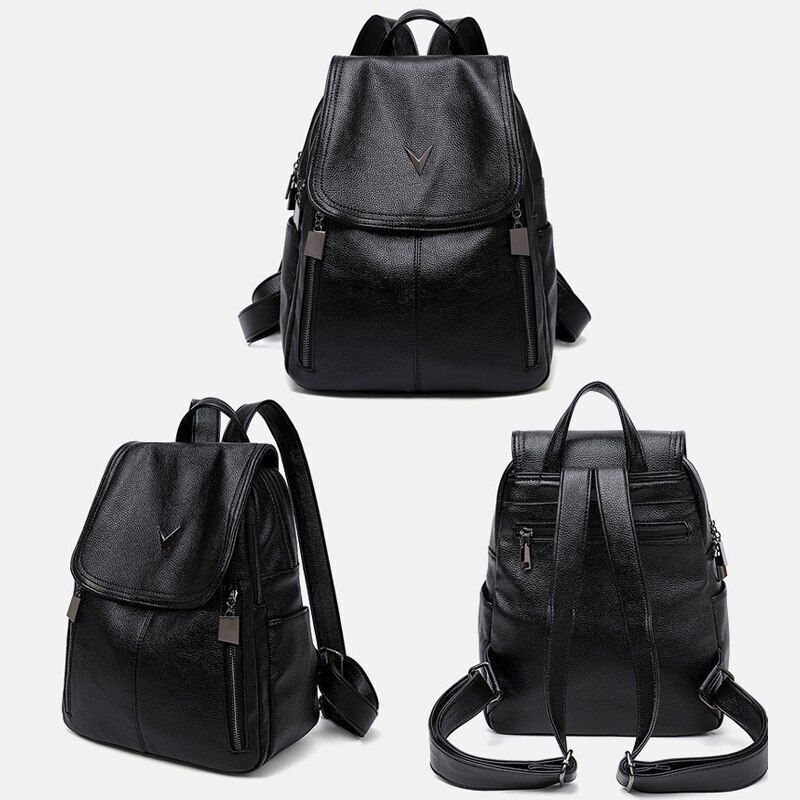 Backpack Soft Leather Large Bag Traveling Laptop Bags Polyester Hasp Zipper 1 PC