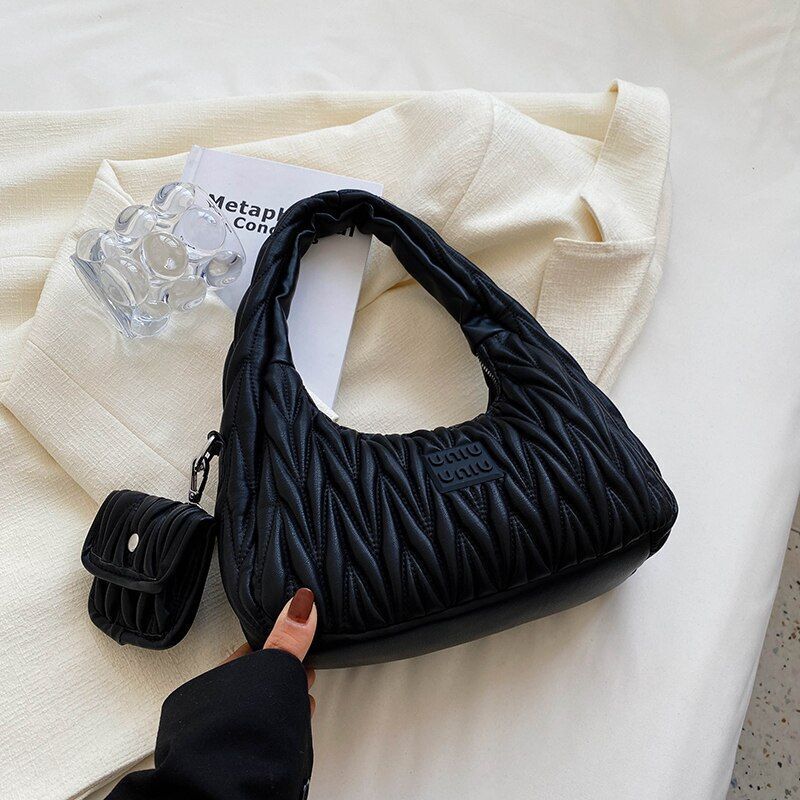 Fashion Pleated Tote Bags Shoulder Underarm Bags Soft Synthetic Leather Handbag