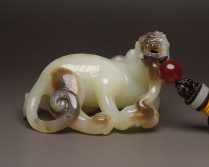Chinese Antique Natural Hotan Jade Hand Carved Exquisite Beast Statue Collection