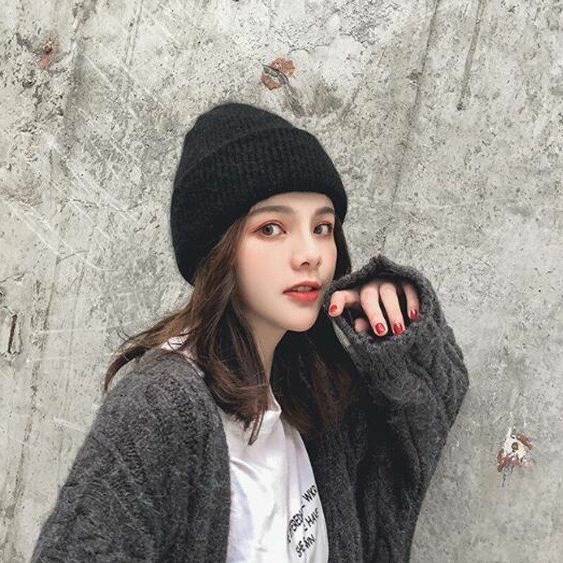 Winter Angora Solid Warm Woolen Knitted Hat Fashion Beanie Outdoor Sport Thick