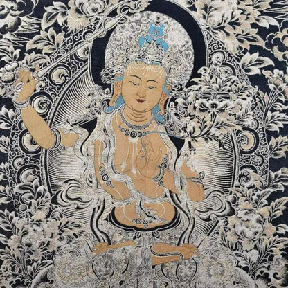 Retro Brocade Craft Thangka Embroidery Painting Caishen Buddha Tangka