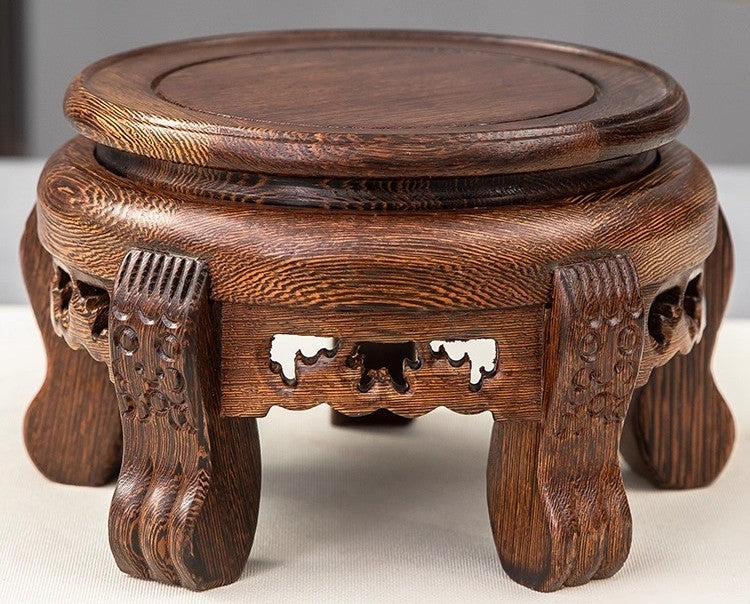 Solid Wenge Wood Display Rack Round Base Statue Art Bonsai Vase Holder Decor