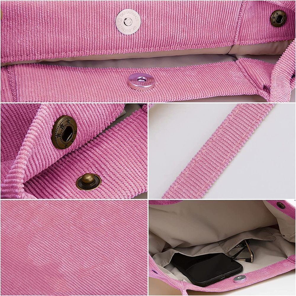 Women Corduroy Shoulder Shopping Bags Reusable Female Bag Handbags With Button
