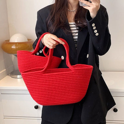 Straw Bag Cotton Rope Purse Handbag Casual Open Weave Beach Carrycot Totes Bags