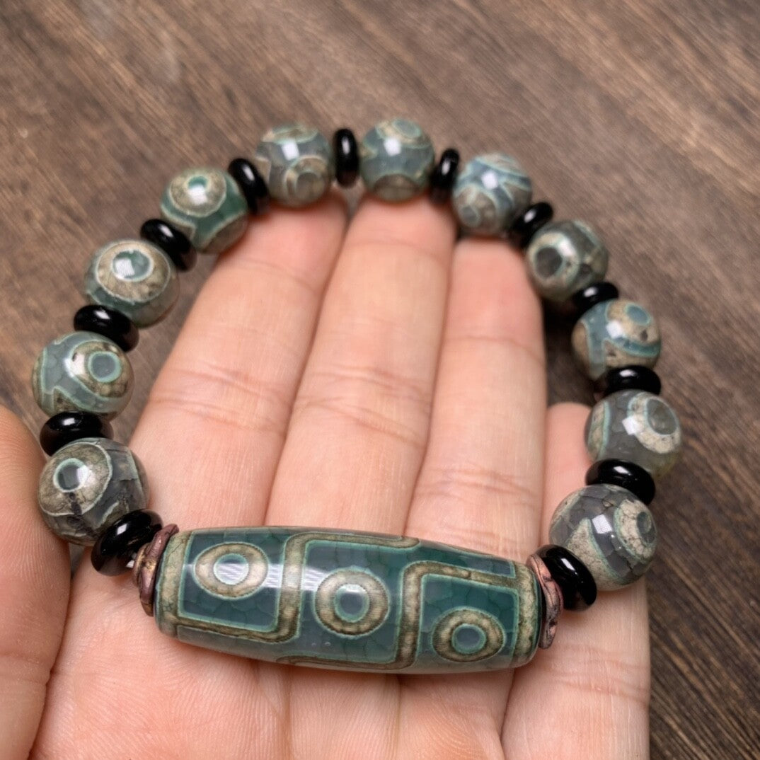 12MM Collect Tibetan Style Old Agate Three/Nine Eyes Dzi Bead 11PCS Bracelet