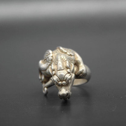 Retro Pixiu Silver Ring - Mythical Beast Decorative Band