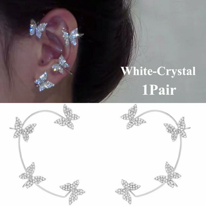 1 pair Butterfly Ear Clip Silver Zircon Earrings Cuff Wrap Women Jewelry Gifts