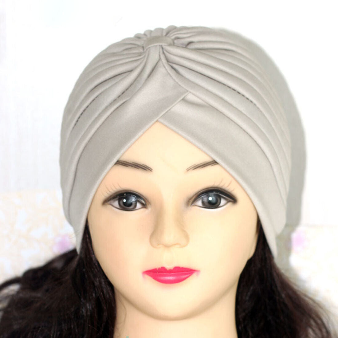 Women Stretchy Turban Hat Muslim Hat Solid Color Wrap Hijab Knotted Indian Caps