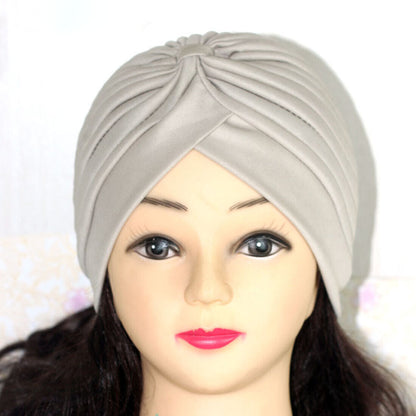 Women Stretchy Turban Hat Muslim Hat Solid Color Wrap Hijab Knotted Indian Caps