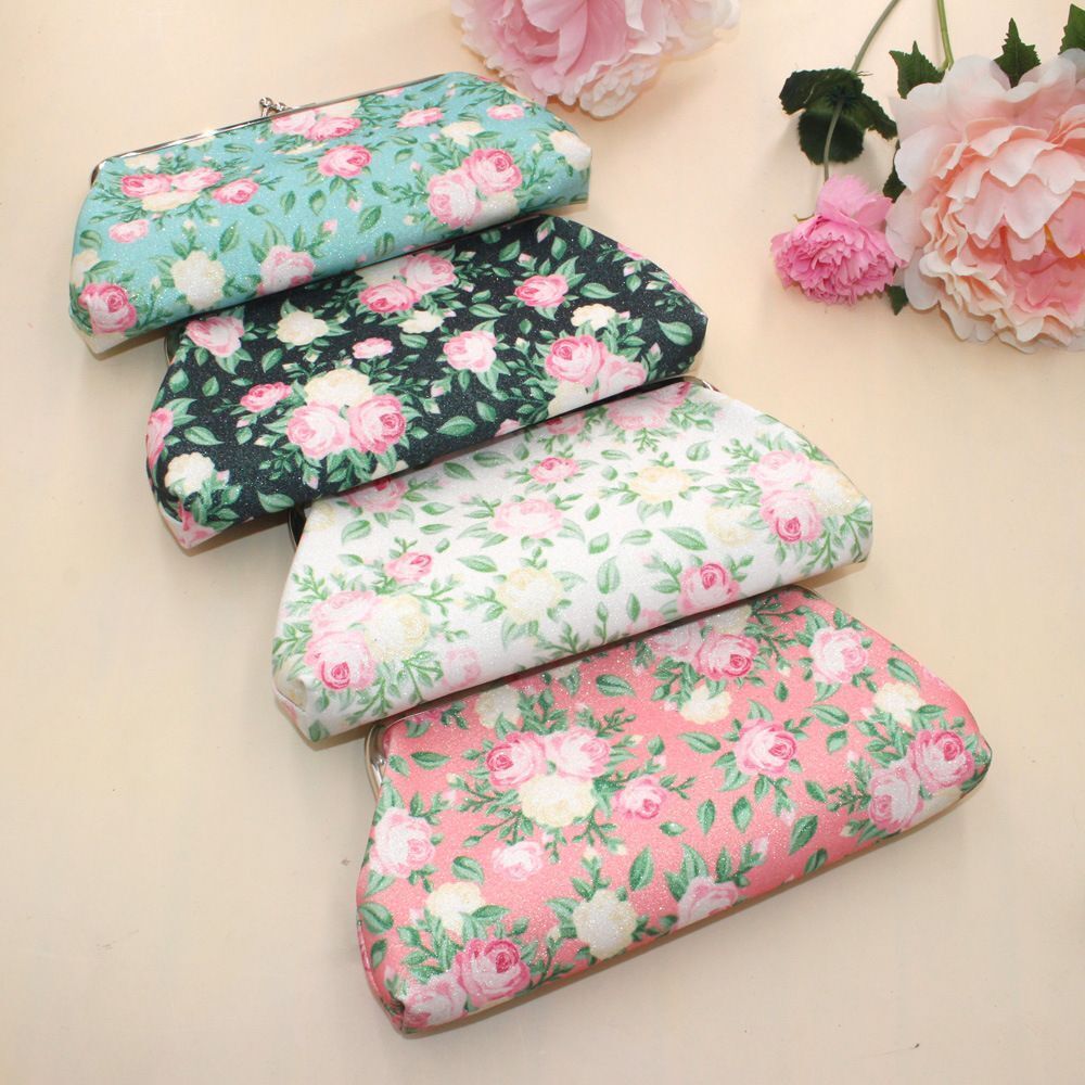 Flower Print Wallet Canvas Coin Purse Storage Cosmetic Bag Card Holder Vintage
