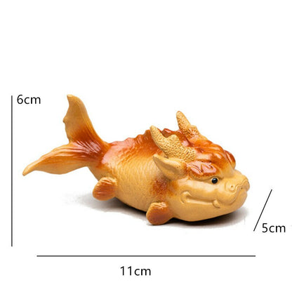 11cm Purple Clay Tea Pet Lucky Arowana Statue Ornaments Home Tea Set Decoration