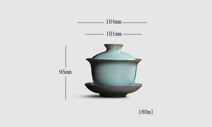 Longquan Celadon Gaiwan Porcelain Tea Bowl Lid Cup Saucer Covered Bowls New