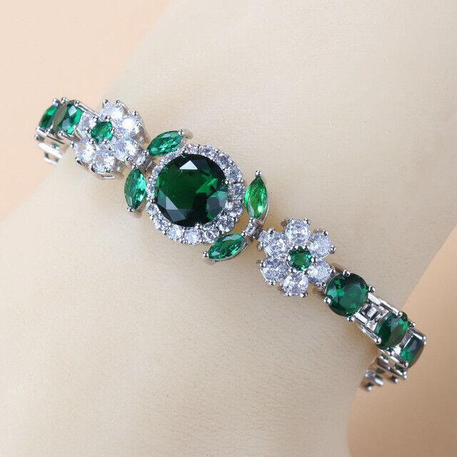 Blue Sapphire White Topaz 925 Sterling Silver Tennis Gemstone Bracelet Jewelry