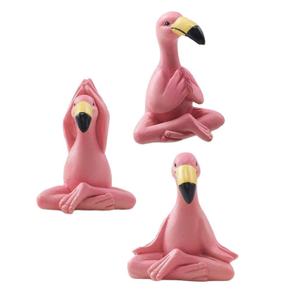 3 Pieces Yoga Flamingo Statue Ornament for Restaurant Bookshelf Dining Room