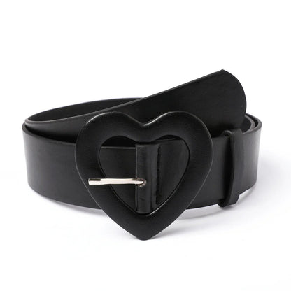 Women Belts Wide Leather Heart Buckle Button Decoration Skirt Fashion Waistbands
