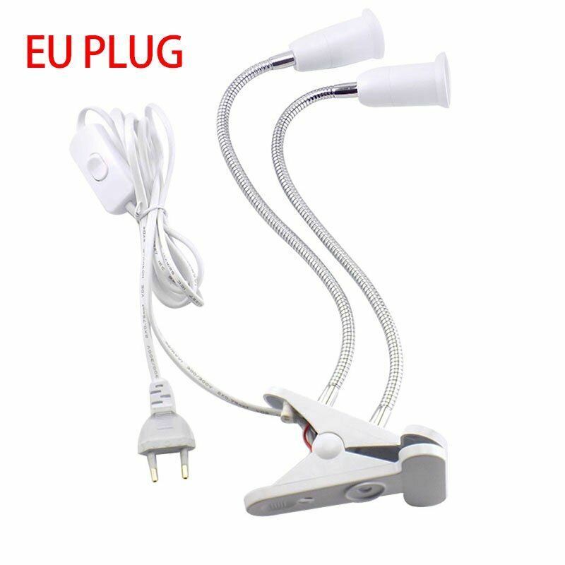 Desk Light Clip On E27 Socket 3 Head Flexible Off Switch Lamp Holder LED Plant
