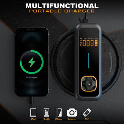 Digital display car mounted portable wireless tire inflation pump for vehicles