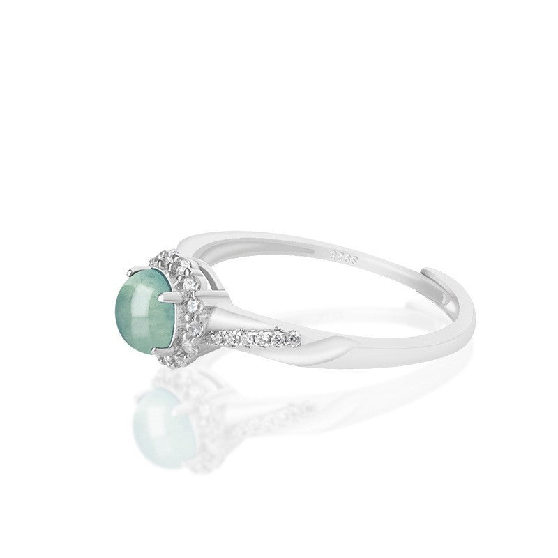 China Natural Jade Jadeite Fashion Ring Woman Gift Silver Inlaid Jade Jewelry