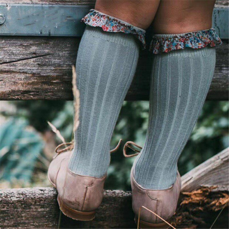 Baby Socks Floral Print Kids Lace Winter Girls Knee High Long Toddler Cotton Kid