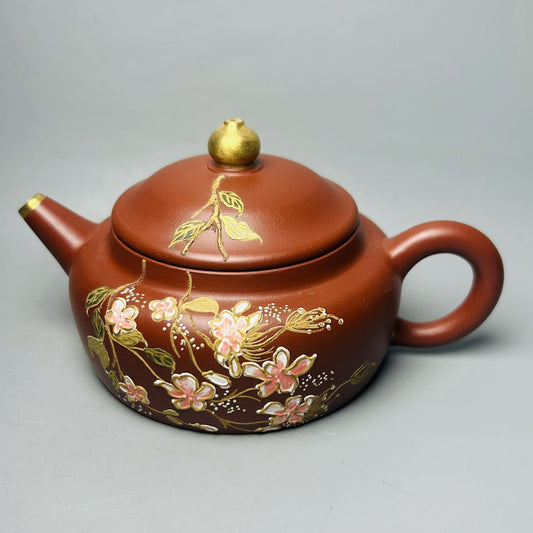 Vintage Chinese Yixing Purple Clay Teapot Zisha Ceramic Painted Tea Set Nice Art