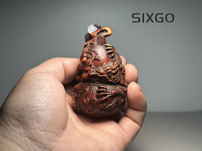 Old Tibetan Boxwood Carving with Exquisite Craftsmanship To Carve Dragon Gourds
