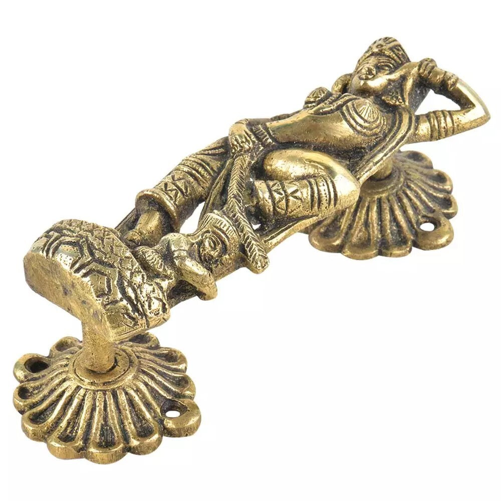 Set of 2 Antique Look Brass Hindu Goddess Statue Carved Door Handle